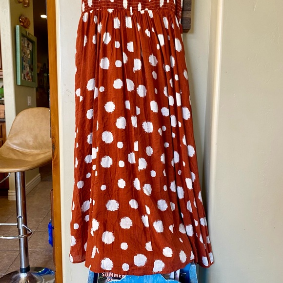 THML Rust Polka Dot Smocked Flutter Sleeve Dress - Picture 12 of 15